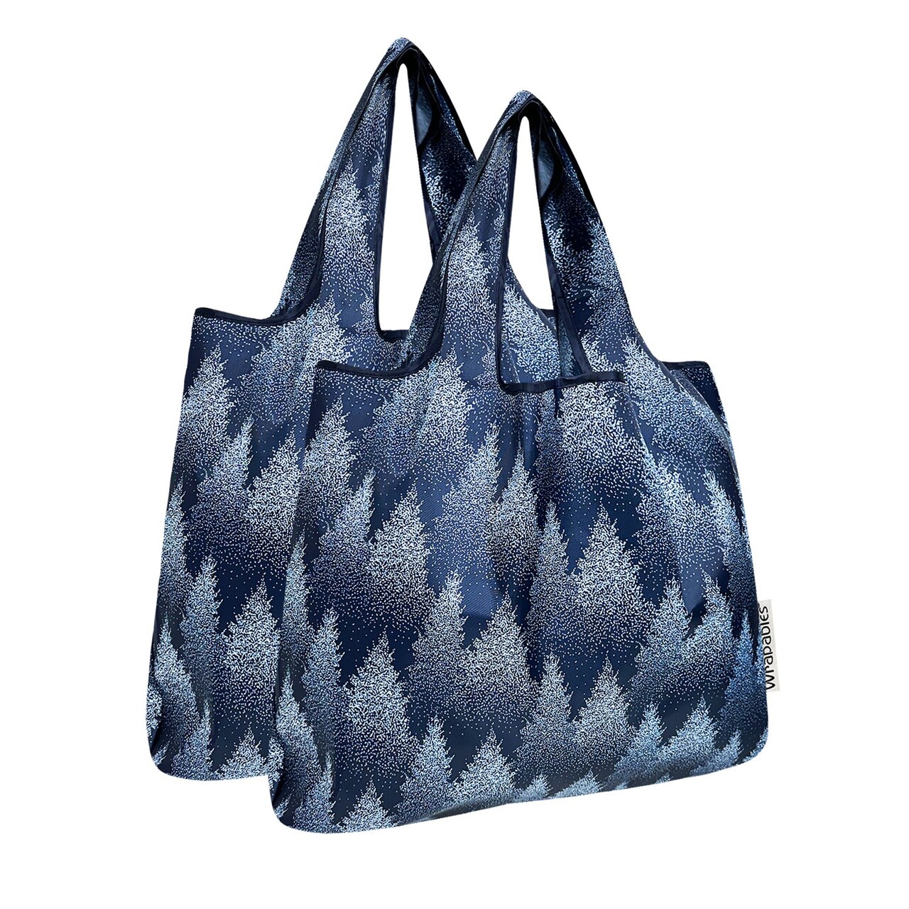 Wrapables Medium Foldable Tote Nylon Reusable Grocery Bag (Set of 2), Winter Wonderland